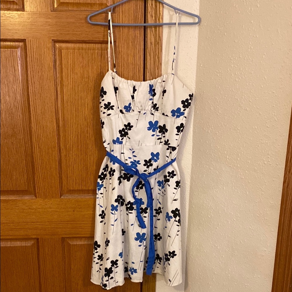 Floral Mini Dress with Blue Belt